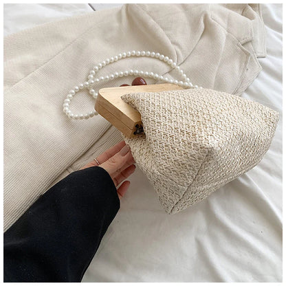 Design Woven Straw Clip Handbags and Purses Shouler Crossbody Bags for Women New Vintage Summer Beach Ladies Messenger Bags