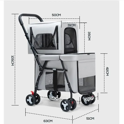 Multifunctional Double-layer Pet Stroller Lightweight and Foldable Travel cat Stroller Detachable Pet Handbag Pet Supplies