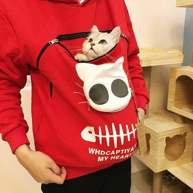 Winter Hoodies Sweatshirt Man Women Animal Pouch Hood Pullover Blouse Tops Lady Carry Dog Cat Breathable Sweatshirts