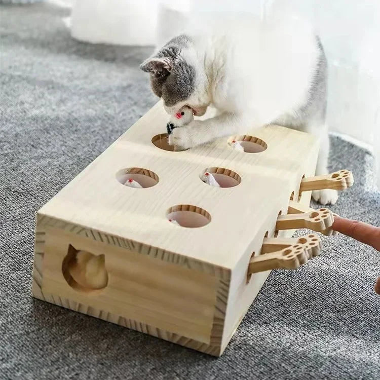 Cat Hunt Puzzle Toy Funny Wooden Maze Pet Hit Hamster Catch Bite Interactive Toys With 5-holed Mouse Holes Cats Toy Pet Supplies