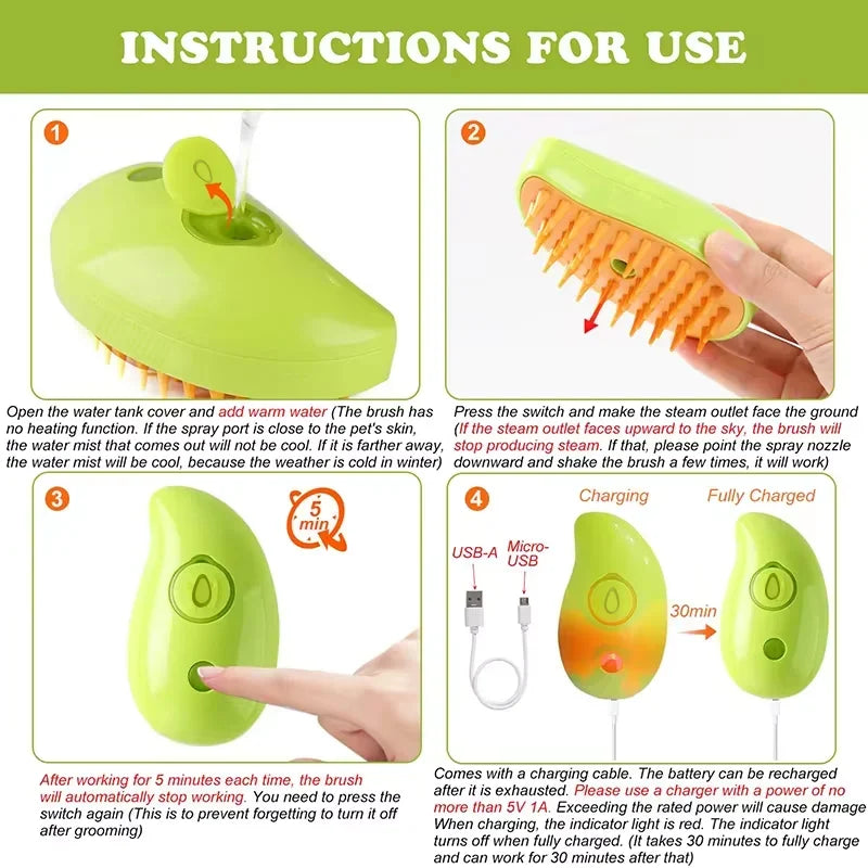 Pet Hair Removal Brush Cat Dog Electric Spray Massage Comb One-click Spray Anti-Flying Massage Bath Silicone Comb