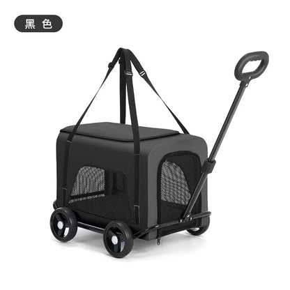 360 ° Rotating Rod Lightweight Folding Small And Medium Pet Stroller Outdoor 3-sided Breathable Window Cat Dog Backpack