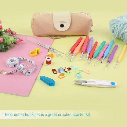BUDDUR Multicolor Crochet Hooks Kit With Stitch Marker And Pencil Case For Cotton Yarn Knitting DIY Handmade Craft ToolsSet