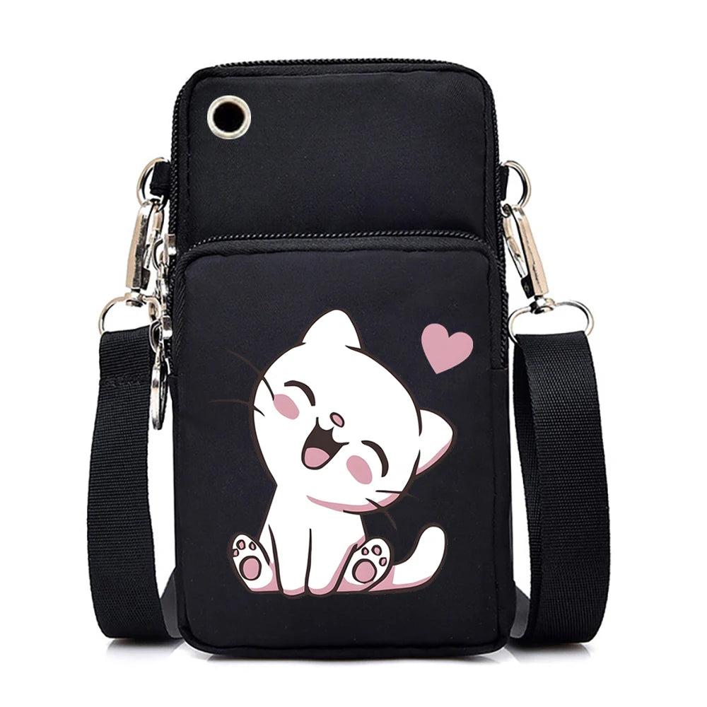 2024 Zipper Small Crossbody Bags Cartoon Anime Cat Women's Shoulder Purses and Handbags Girls Fashion Animal Mobile Phone Bag