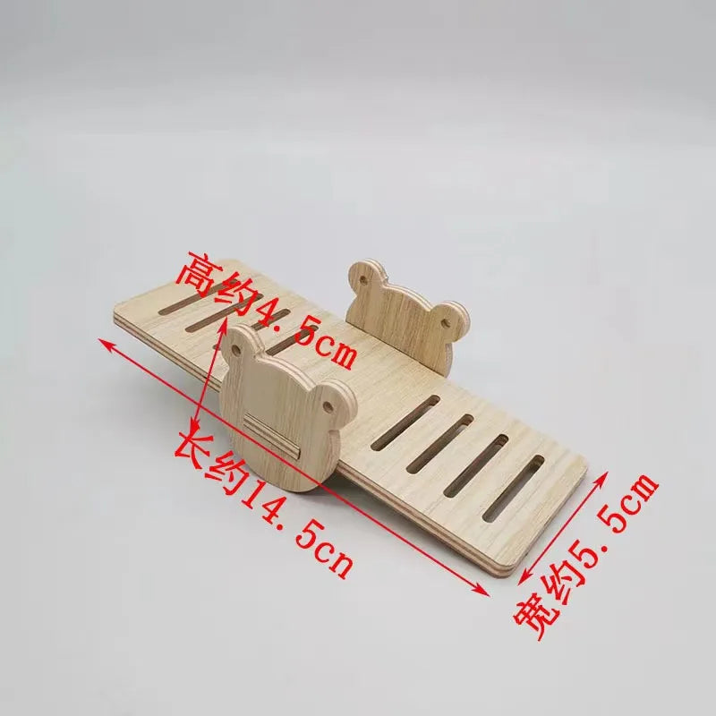 Pet Hamsters House DIY Wooden Gerbil Hideout Bridge Swing and Chinchilla Seesaw Pet Sport Exercise Toys Set  Cage Accessories