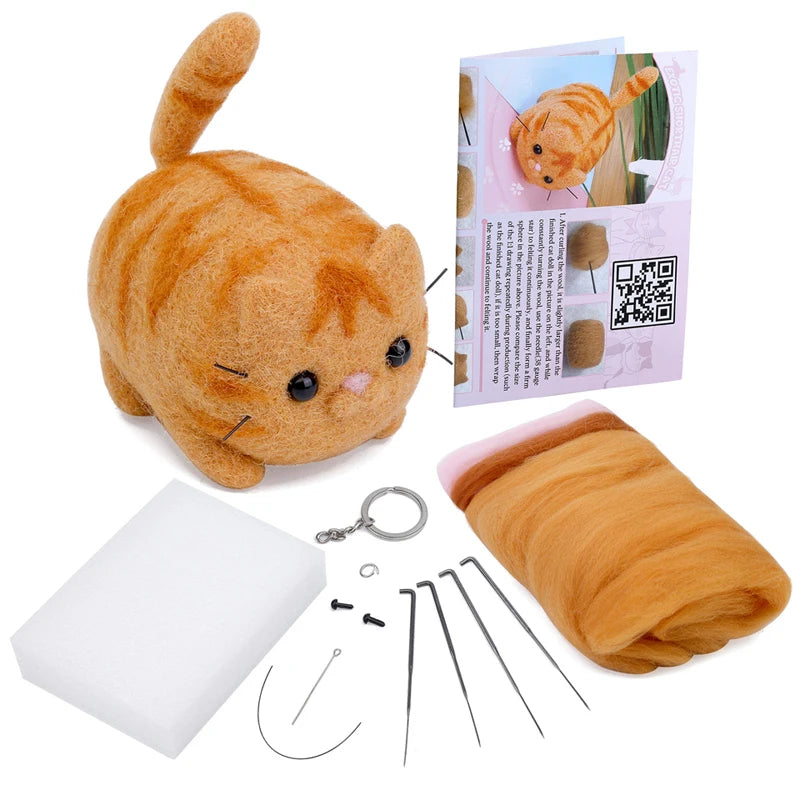 Animals DIY Needle Felting Set with Foam Mat for Handcraft Project Beginners Needle Felting Supplies Kits with Tools