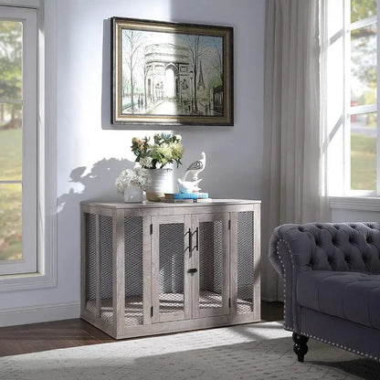 Sturdy Wood Dog Crate Furniture With 2 Drawers & Storage