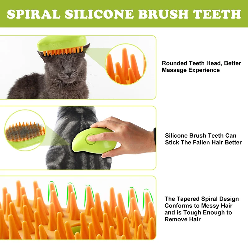 Pet Hair Removal Brush Cat Dog Electric Spray Massage Comb One-click Spray Anti-Flying Massage Bath Silicone Comb