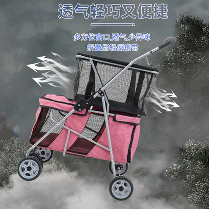 New Pet Cart Foldable Shopping Cart Separation Cat Bag Double-layer Large-capacity Dog Walking Cart