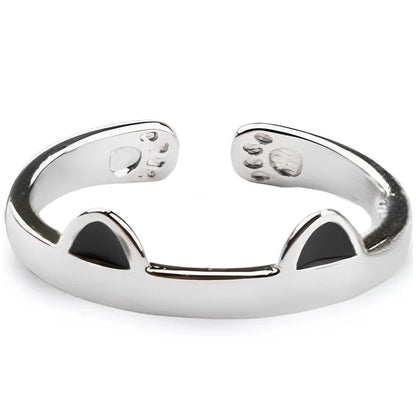 2pcs Y2K Cute Cat Paw Print Ring Women Girls Adjustable Cat Ears Paw Animal Finger Ring Couple Cartoon Little  Gift Jewelry