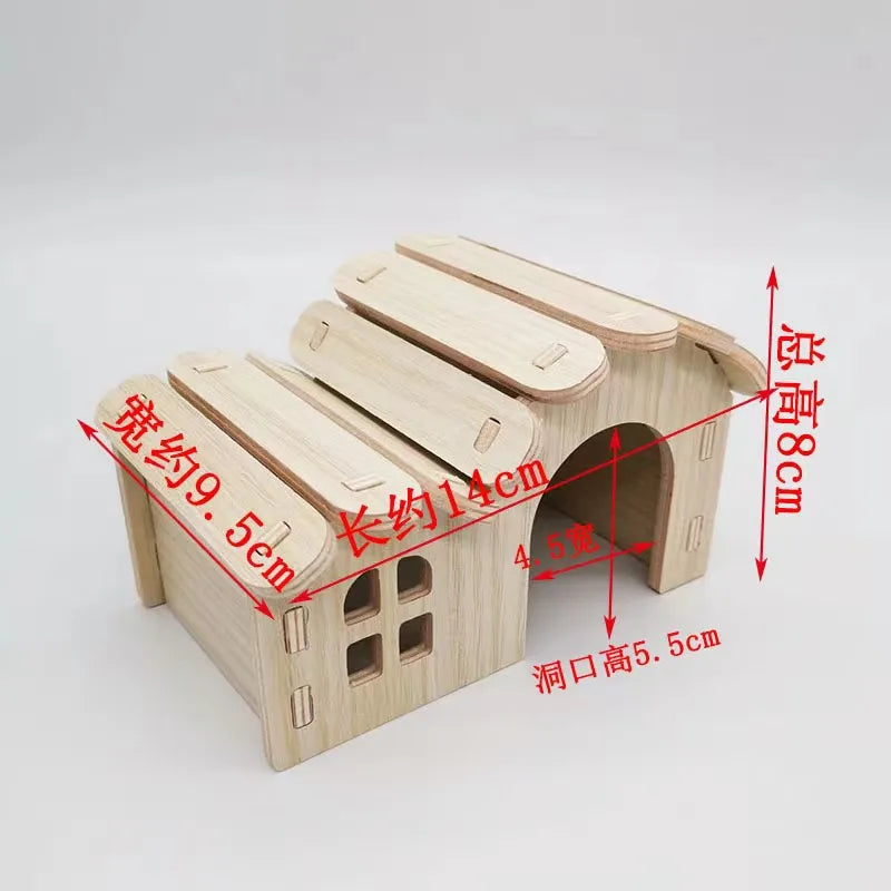 Pet Hamsters House DIY Wooden Gerbil Hideout Bridge Swing and Chinchilla Seesaw Pet Sport Exercise Toys Set  Cage Accessories