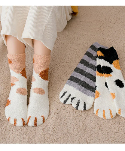 秋冬用コーラルベルベットソックス かわいい猫の爪ソックス レディース 子供 女の子 ミドルチューブ 厚手スリープソックス ホームフロアソックス