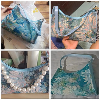 Fashion Vintage Women Oil Painting Design Shoulder Bags Ladies Simple Flower Female Armpit Hobos Bags Small Clutch Handbag Totes