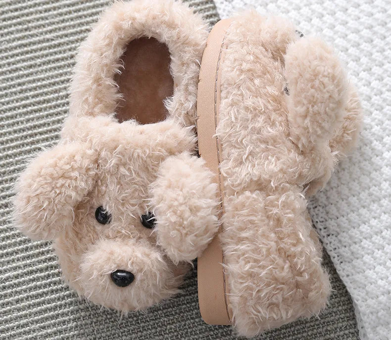 Pallene Short Fur Slippers For Women 2023 Winter Warm Furry Cozy Cotton Shoes For Home Indoor Cute Dog Couples Antiskid Slippers