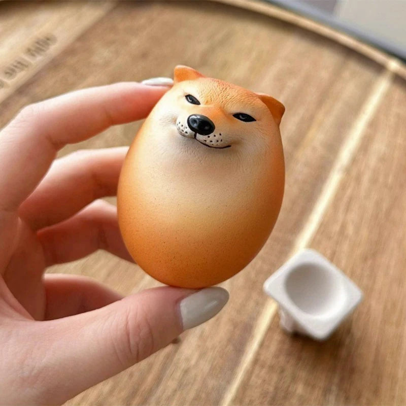 1PCS Creative Shiba Inu Realistic Egg Shape PVC Desk Decor Dog & Egg Union Decorations For Home Offices Fun