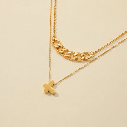 Multilayer Vintage Butterfly Necklace For Women Gold Color 316L Stainless Steel Blade Snake Chain Charms Choker Jewelry Gift