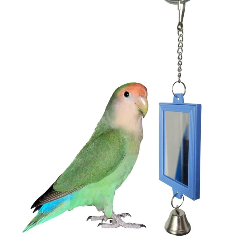 Bird Mirrors with Metal Bells Cockatiel Parakeet Mirror for Cage Bird Toy Swing Cage Accessories for Parrot Conure