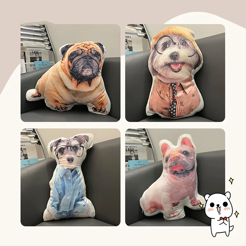 DIY Personalized Photo Custom Pillow 3D-Printed Pet Dog Cat Plush Cushion Stuffed Animal Pillow for Sofa Bed Decor Birthday Gift