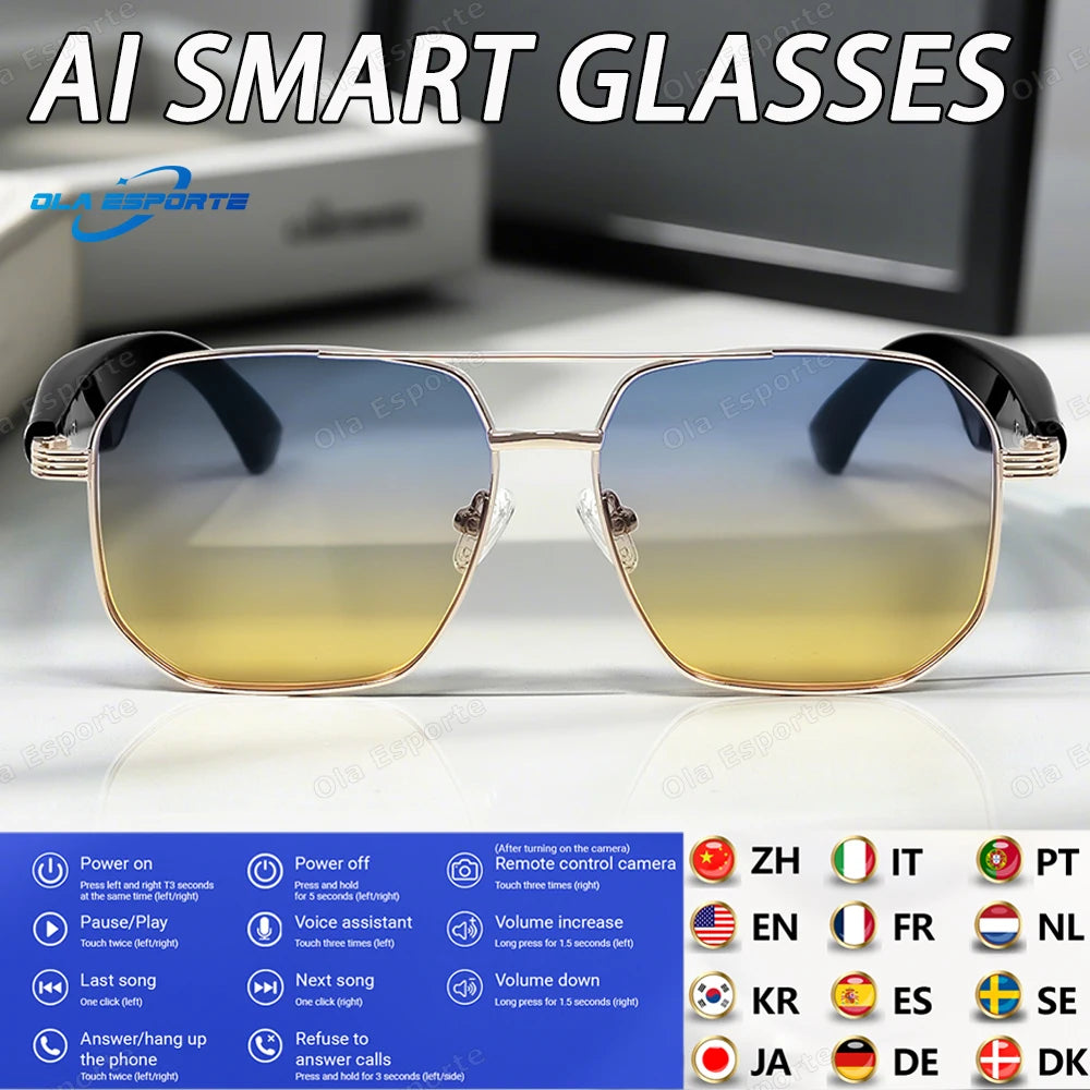 2025 AI Smart Glasses Pro Real-Time 17 Language Translator Bluetooth 5.4 HD Call UV400 Sunglasses Touch Remote Camera For Xiaomi