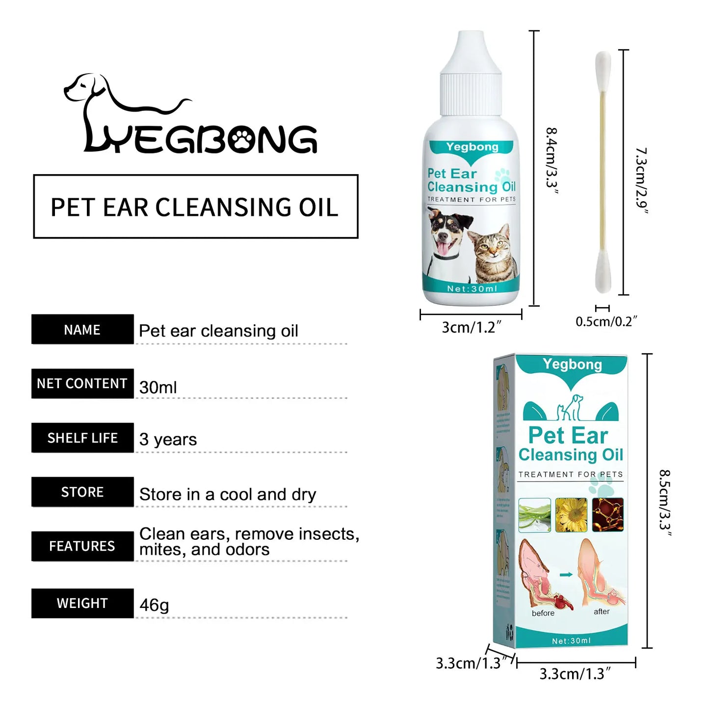 Pet Ear Cleaner Puppy Ears Mite Removal Dog Cat Clean Earwax Deodorant Infection Control Prevent Itching Soothing Dog Ear Drops