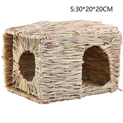 可折疊編織兔籠寵物倉鼠豚鼠兔草咀嚼玩具墊屋床窩適用於小動物兔子配件