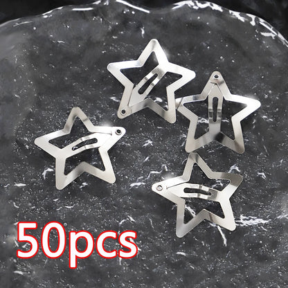 Petshomesupplies 10/100Pcs Silver Star Hair Clips for Girls Filigree Star Metal Snap Clip Hairpins Barrettes Hair jewelry Nickle Free Lead Free