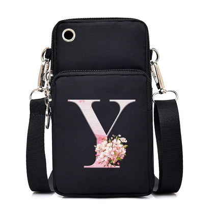 Women‘s Messenger Bag Small Handbag Crossbody Shoulder Wallet for Phone Sakura 26 Alphabet Print Coin Purse Ladies Card Holder