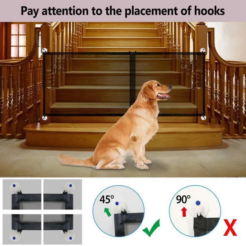 Foldable Pet Dog Gate Door Barrier Safety Guard Fence Mesh Enclosure Rectangle Magic Safety Gate Dog Safeguard With Hook