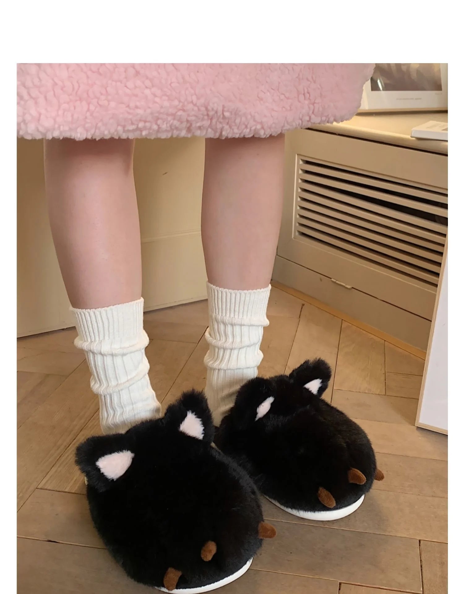 Cute Warm Cat Paw Cotton Slippers For Women's 2022 Winter Home Plush Anti-skid Slipper Funny Household Shoes