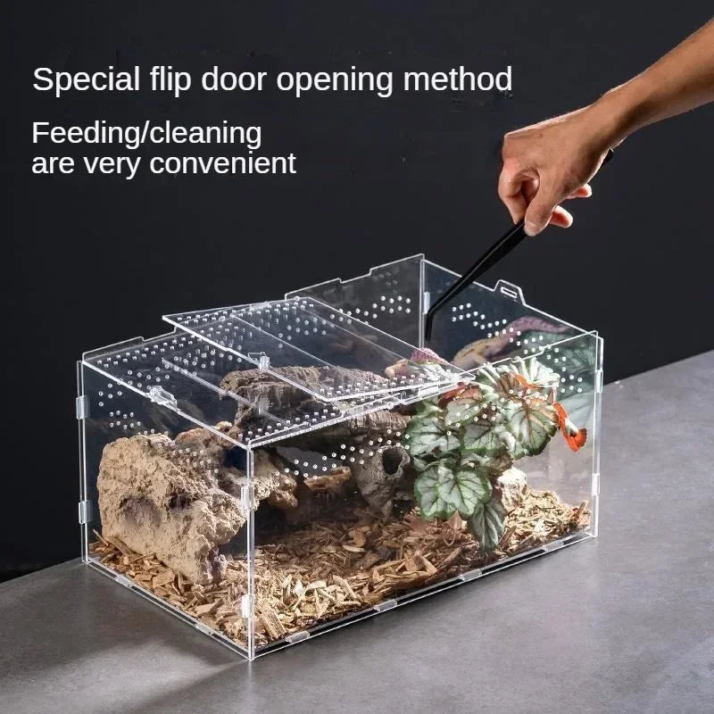 Reptile Acrylic Transparent Terrarium Habitat Breeding Box Reptiles Cage Nano Arboreal Tarantula Enclosure Bearded Dragon