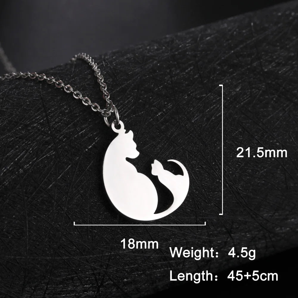 Unift Lovely Cat Pendant Necklace for Women Girl Stainless Steel Neck Chain Choker Pet Kitten Animal Kid Daughter Jewelry Gift