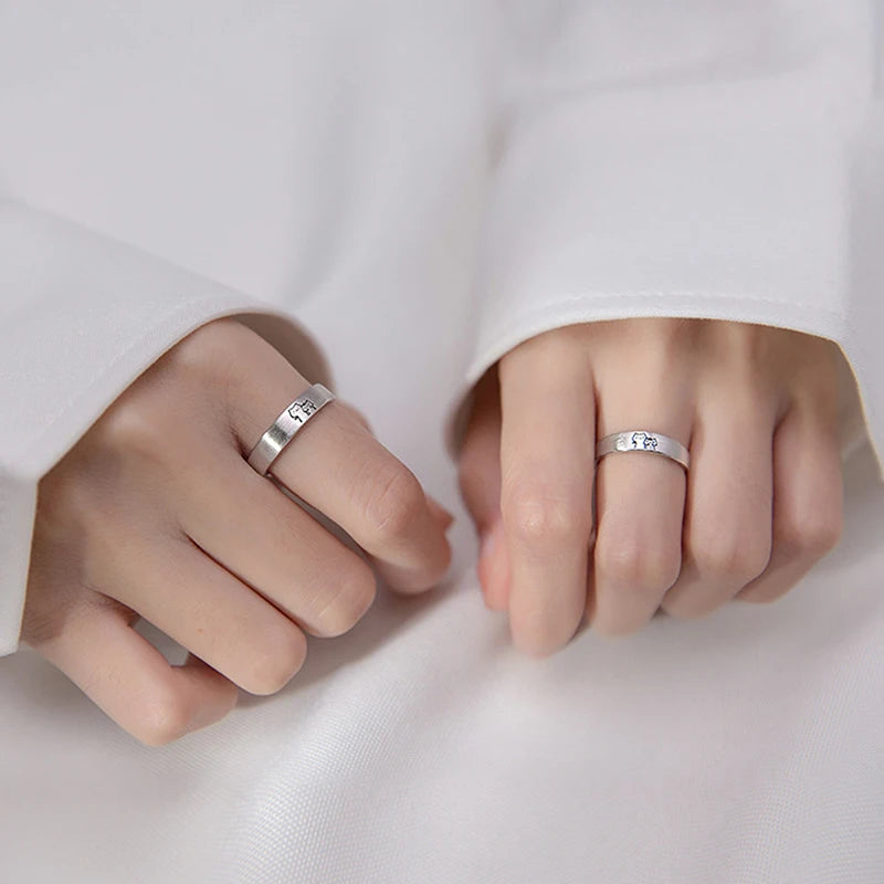 1Pair Couple Rings Cute Kitten Sliver Open Ring For Women Men Adjustable Finger Rings Romantic Lovers Anniversary Jewelry Gift