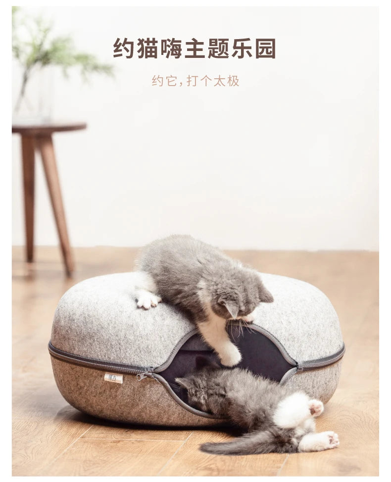 Donut Cat Bed Pet Cat Tunnel Interactive Play Toy Cat House Dual Use Ferrets Rabbit Bed Tunnels Indoor Toys Kitten Training Toy