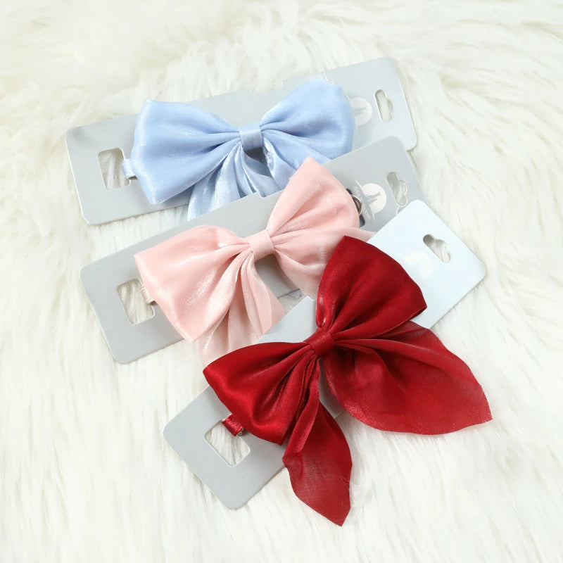 High Silk imitation Nylon Dragon Cat Collar Solid Color Bow Small Dog Collar Adjustable Safety Buckle Cat Bow Pet Accessory