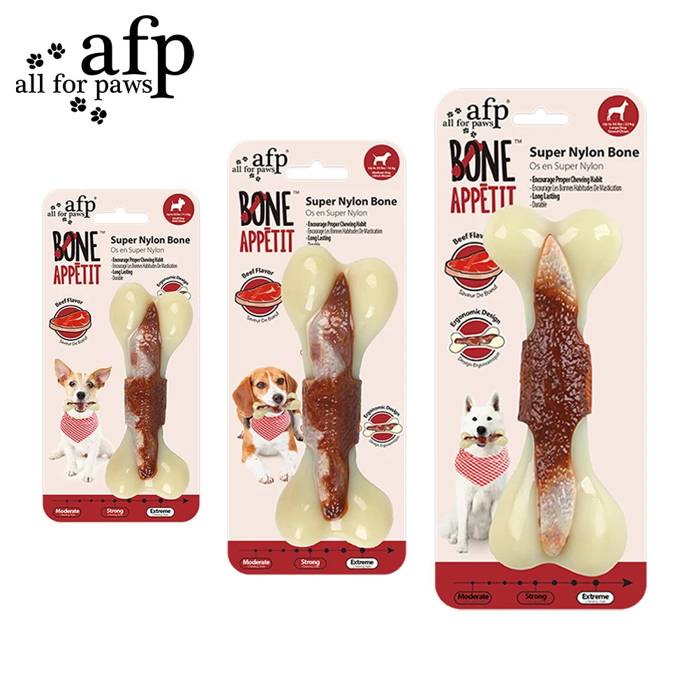 All For Paws 狗狗骨頭咀嚼玩具幾乎堅不可摧無毒抗咬攻擊性咀嚼者超級尼龍骨頭，帶有牛肉味