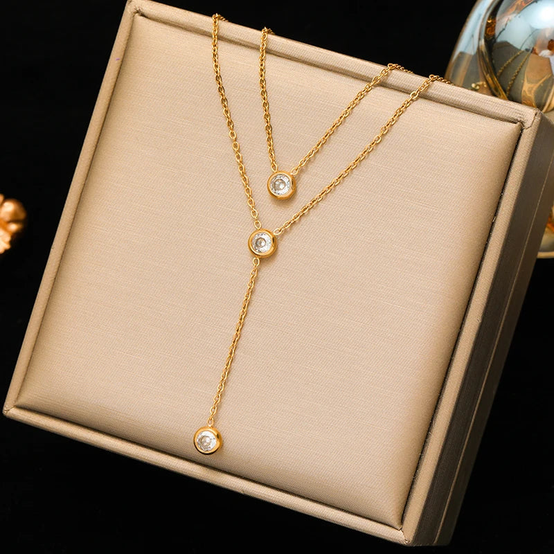 EILIECK 316L Stainless Steel Moon Pearl Zircon Puppy Pendant Necklace For Women Girl New Fashion Neck Chain Jewelry Gift Bijoux