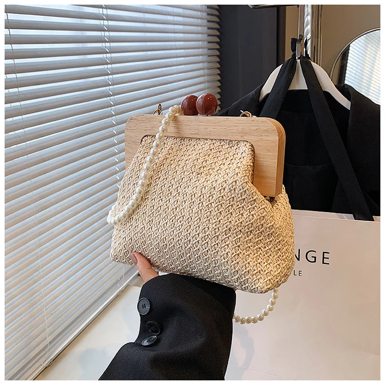 Design Woven Straw Clip Handbags and Purses Shouler Crossbody Bags for Women New Vintage Summer Beach Ladies Messenger Bags
