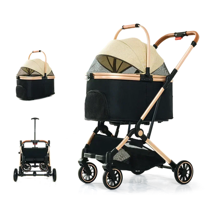 4 in 1 Pet Stroller, Folding Light weight Cat &Dog Stroller with Detachable Carrier, 180° Reversible Canopy, All Terrain 4-Wheel