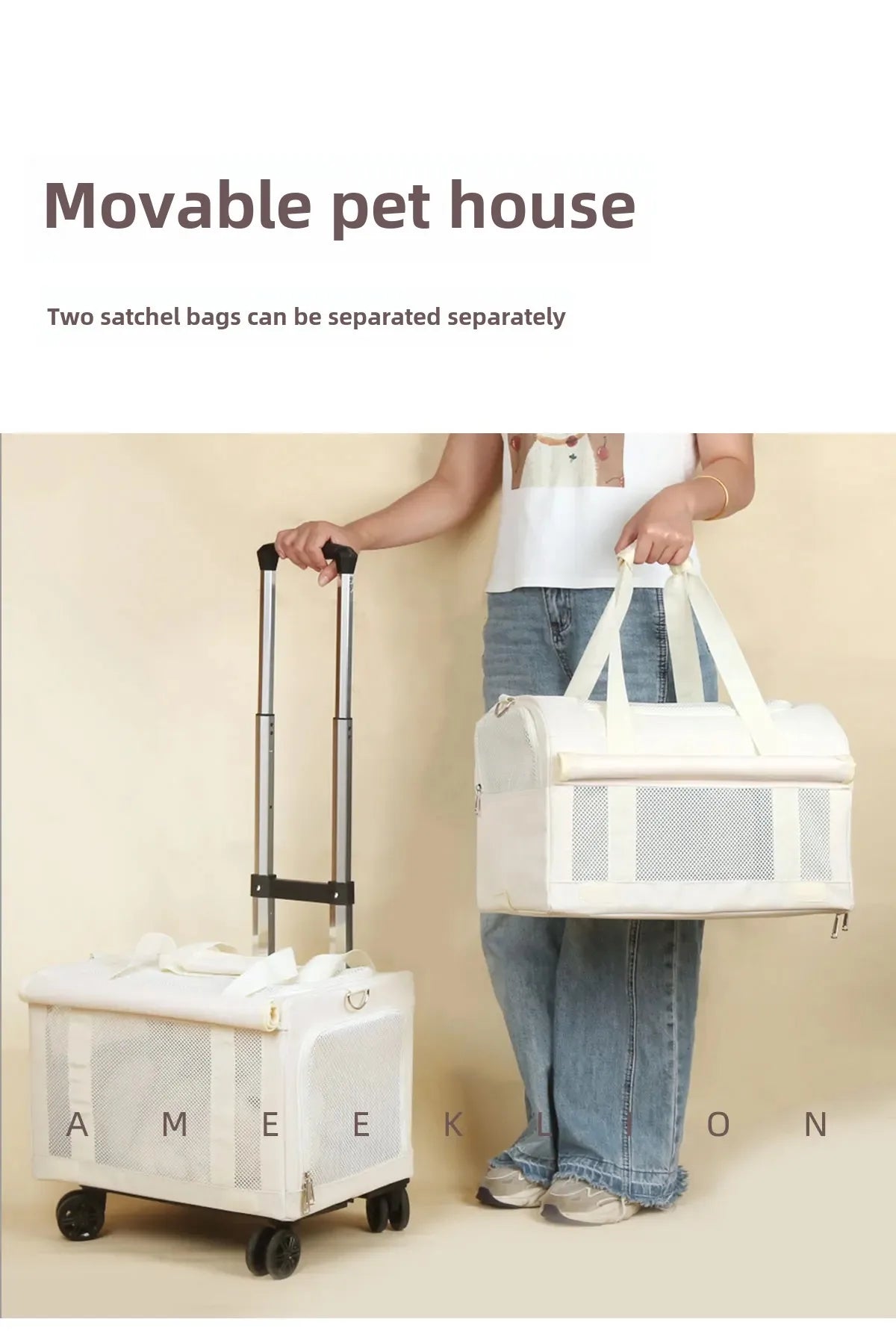 High Aesthetic Pet Trolley Box 2-layers Design Cat Basket Breathable Comfortable Transport Case Convenient Travel Pet Trolley
