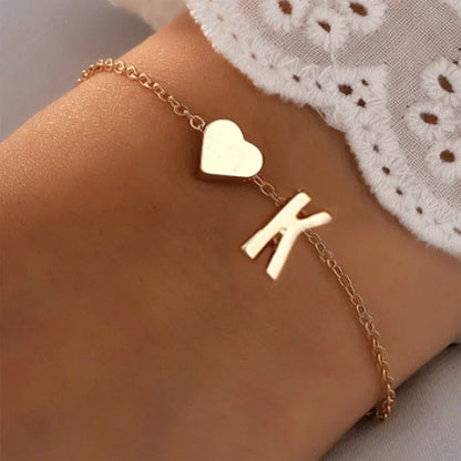 Fashion English Initial Letter Heart Bracelet DIY Personalized Name Bracelets Girls Women Anniversary Jewelry Gifts