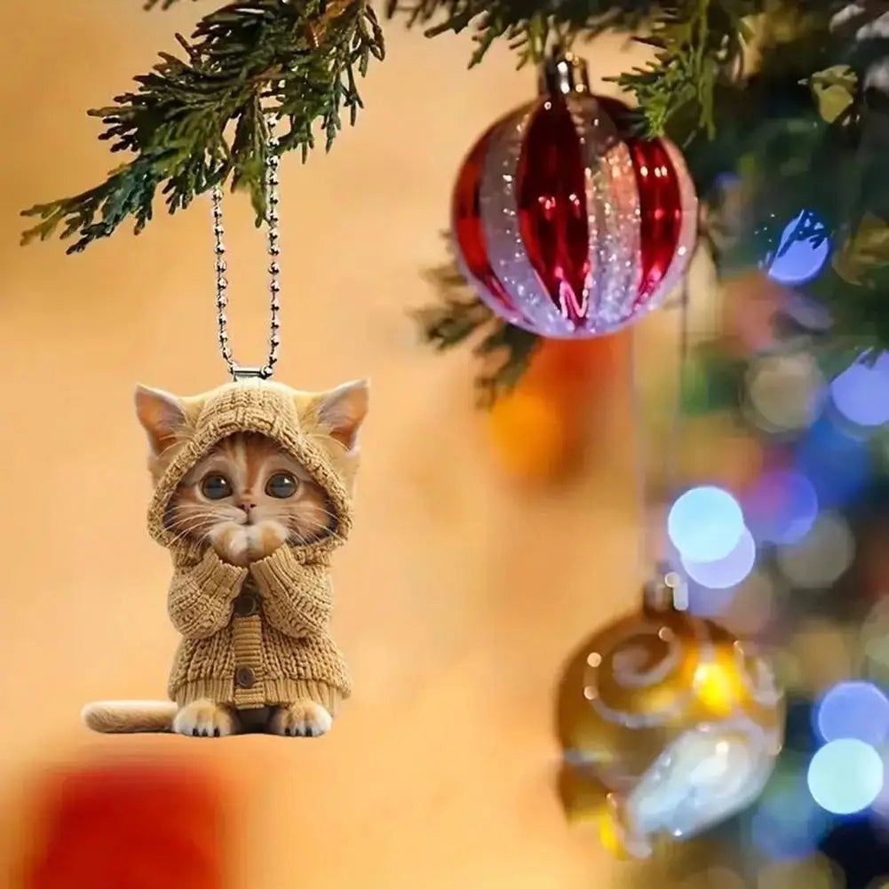 1pc Cat Pendant Christmas Tree Ornament With Lanyard Easy To Hang Car Acrylic Hanging Pendant Xmas Tree Decoration 아크릴 고양이 장신구