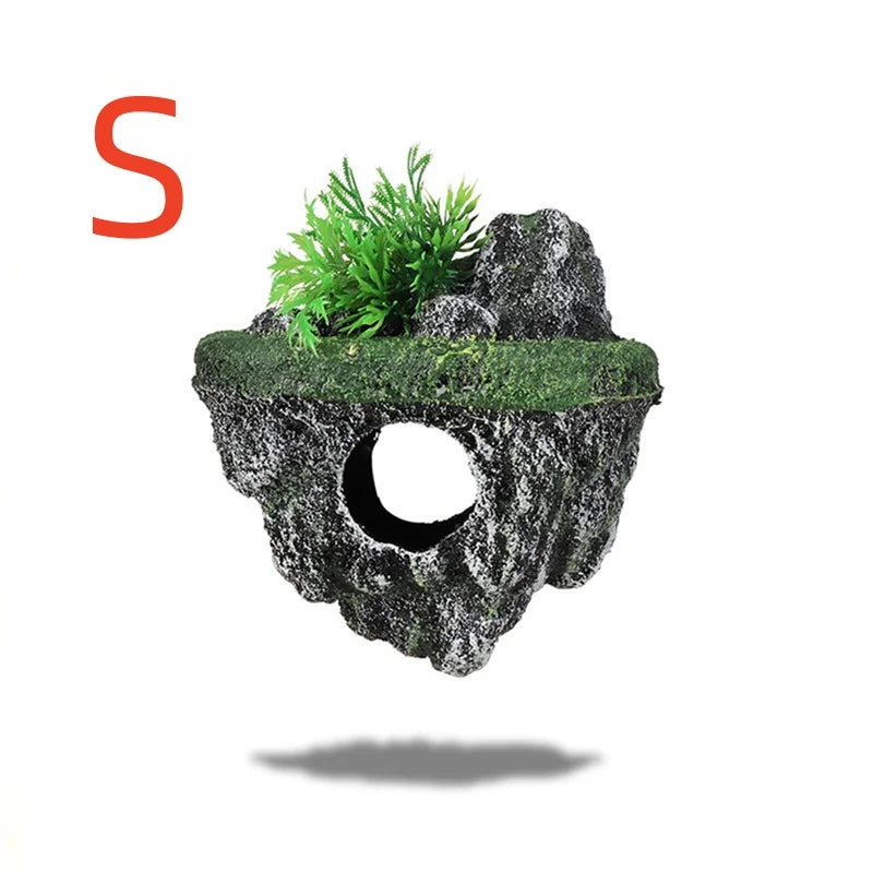 Suspended Island Fish Tank Decorative Creative Floating Stone Simulation Plants Caverns Crafts Ornaments Aquarium Accessories