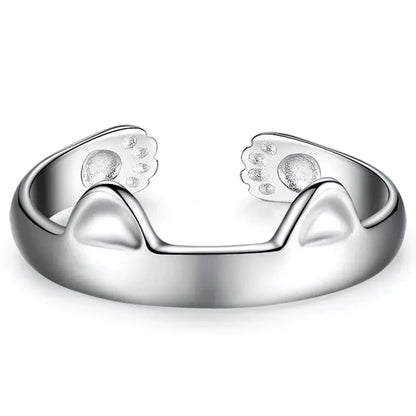 2pcs Y2K Cute Cat Paw Print Ring Women Girls Adjustable Cat Ears Paw Animal Finger Ring Couple Cartoon Little  Gift Jewelry