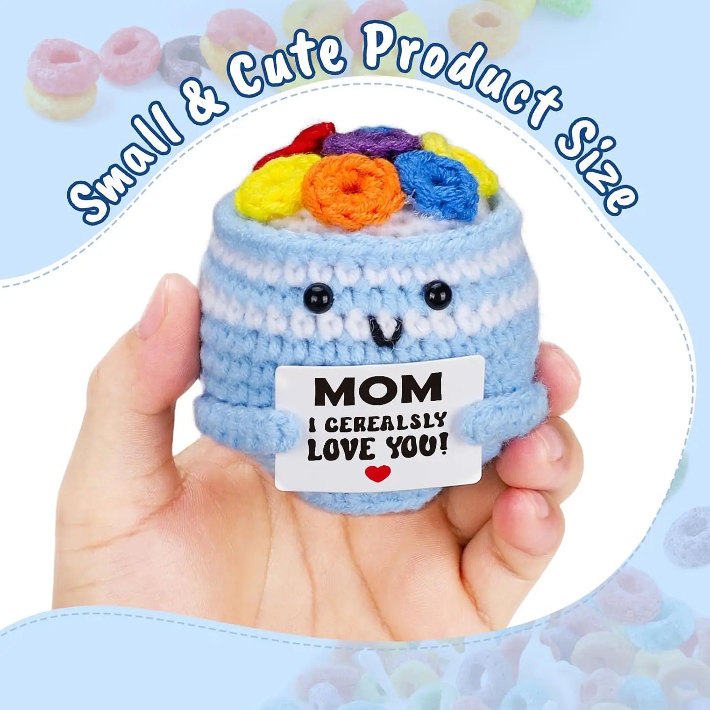 Handmade Crochet Cereal Bowl with Positive Card for Mothers Day Birthday Home Room Decoration Knitted Cereal Bowl Desk Ornament
