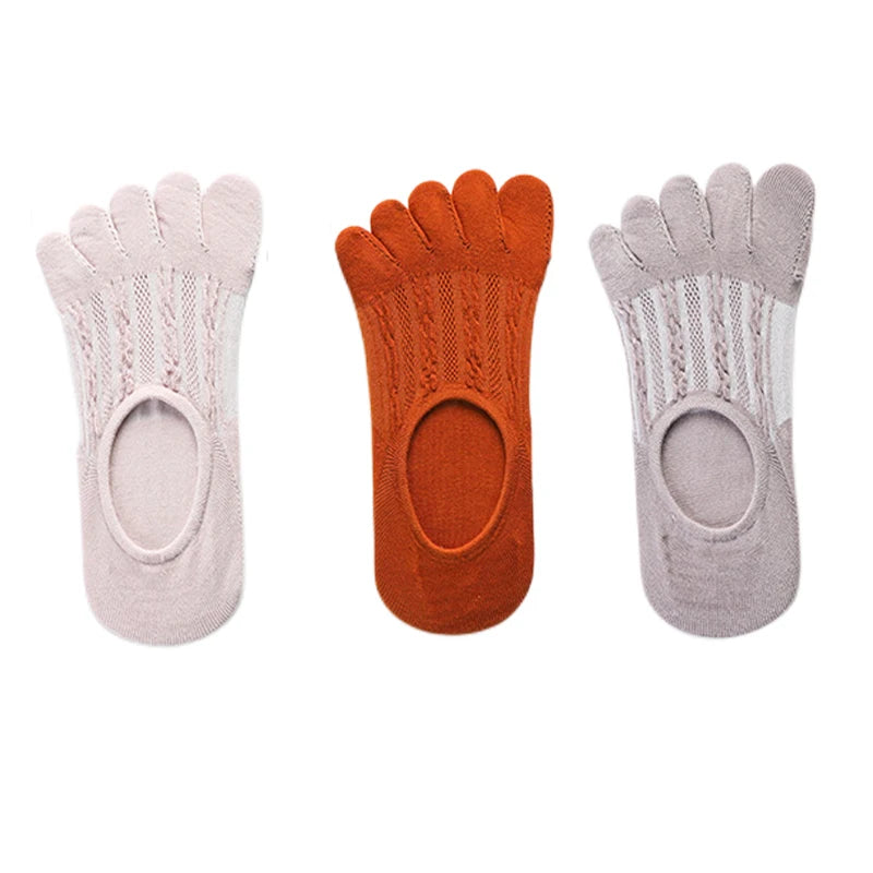 3Pairs Women's Socks Fashion Cotton Breathable Invisible Ankle Short Boat Socks Open Toe Sweat-absorbing Elasticity Ladies Sox