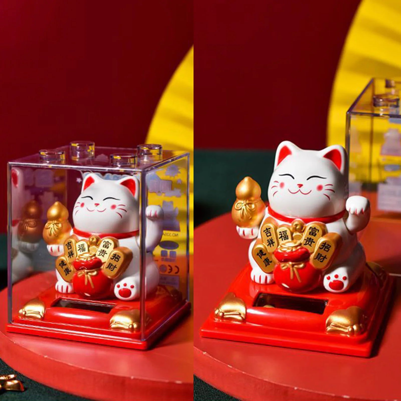 Solar Powered Maneki Neko Lucky Cat Welcoming Chinese Lucky Cat Waving