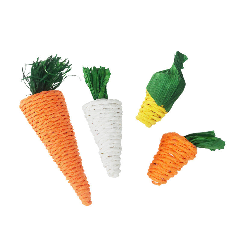 Hamster Rabbit Chew Toy Bite Grind Teeth Toys Corn Carrot Woven Balls for Tooth Cleaning Radish Molar Toys Pet Supplies 1pc