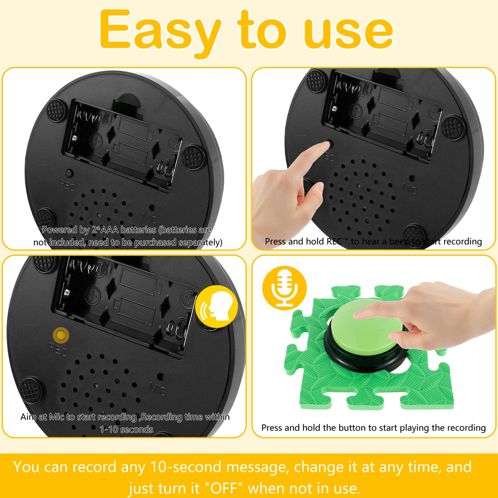 4Pcs Dog Talking Button Recordable Training Buttons for Dogs Talking Dog Buzzer with Anti-Slip Pad 30 Seconds Voice Recording