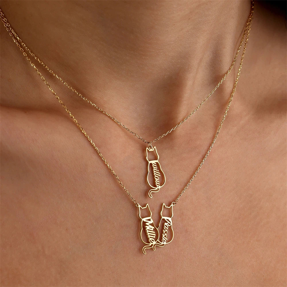 Personalized Pet Name 1-4 Cats Necklace Custom Memorials Gift Stainless Steel Choker Necklace for Women Girls Accesorios Mujer
