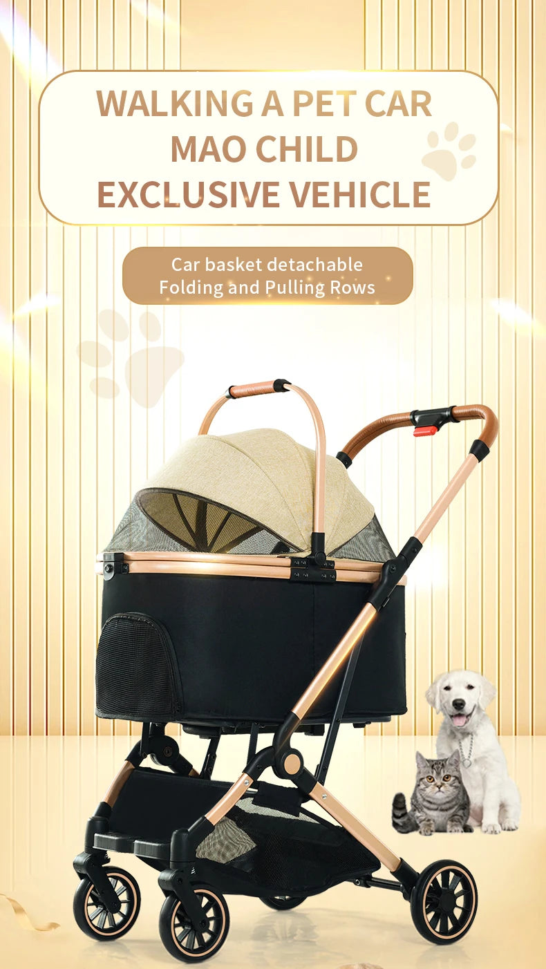 4 in 1 Pet Stroller, Folding Light weight Cat &Dog Stroller with Detachable Carrier, 180° Reversible Canopy, All Terrain 4-Wheel